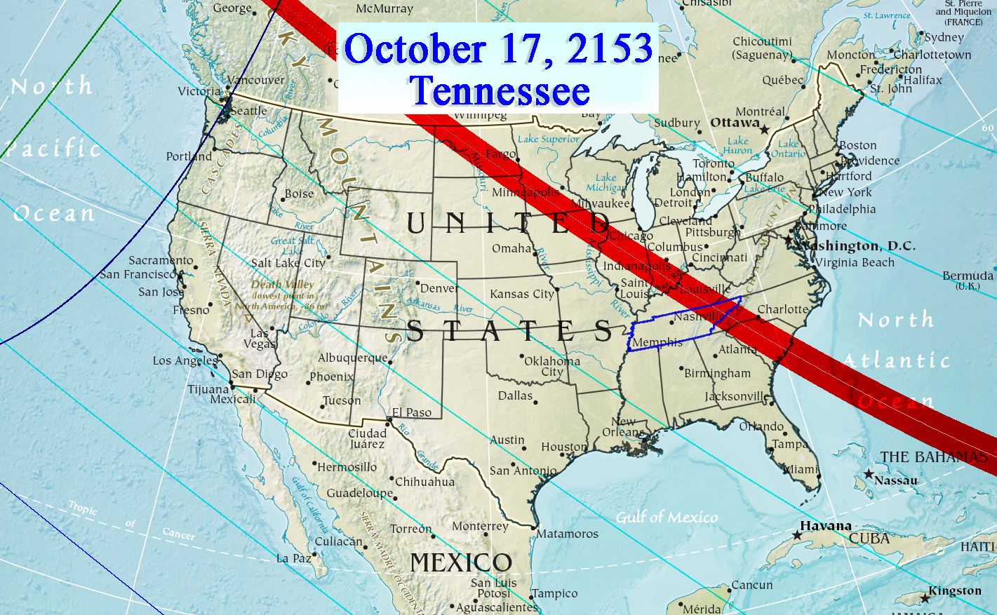 Total Eclipse of the Sun for Tennessee on April 8, 2024